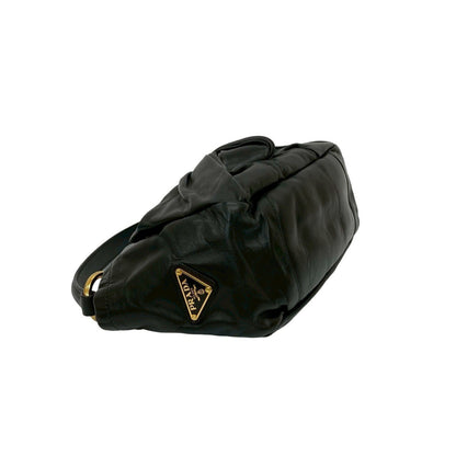 Prada Prada Triangle Logo Metal Ribbon Motif Leather 2-Way Handbag/One-Shoulder Bag Black 59512
