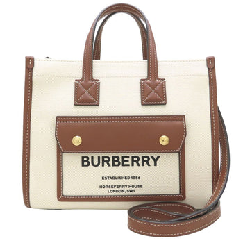 Burberry Mini Freya Tote 80441431 Shoulder Bag Canvas X Leather Natural Tan 352510