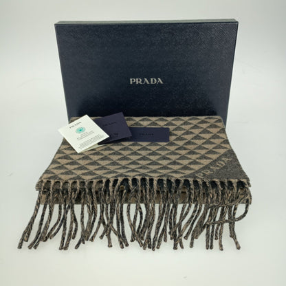 Prada Scarf Double Symbole 2Fs056 Antracite Grey Noisette Beige Wool Cashmere