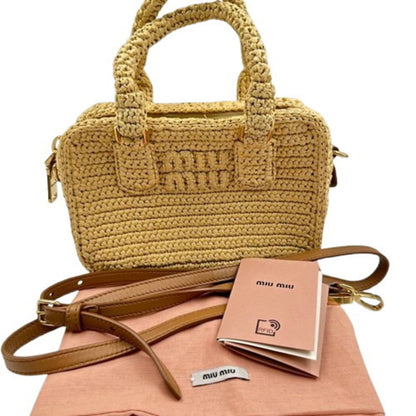 Miu Crochet Handbag 5Bb123 Beige