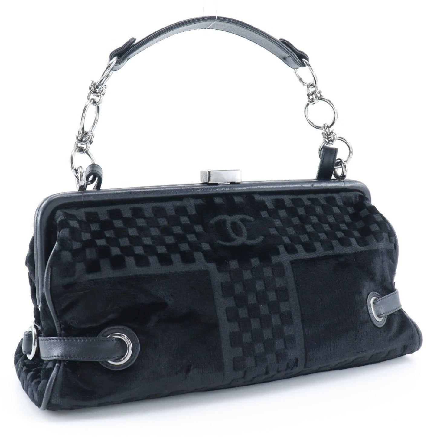 Chanel Chain Shoulder Bag Coco Mark A33096 Velour Black 2Way Chainshoulder