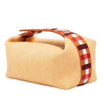 Herms Bride Black Au Carr Pm Handbag Pouch Fauve Silver Hardware Cotton