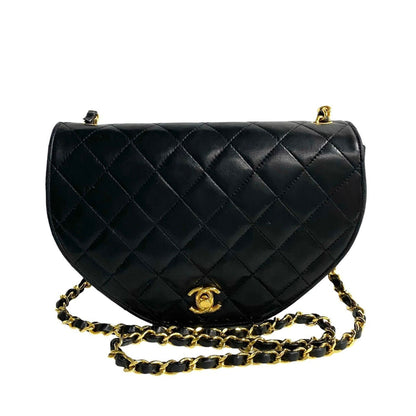 Chanel Matelasse Coco Mark Lambskin Chain Shoulder Bag Pochette Black 21404