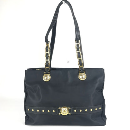 Versace Logo Sunburst Tote Bag With Chain Shoulder In Nylon/Leather