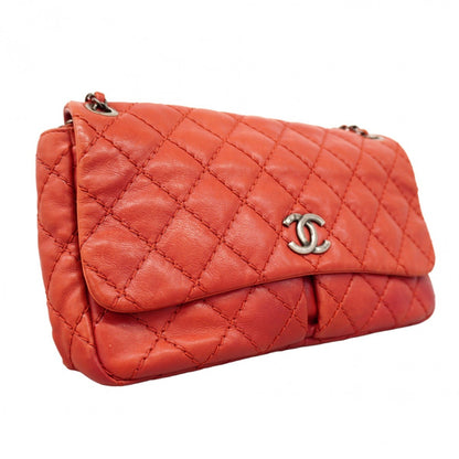 Chanel Shoulder Bag Wild Stitch W Chain Leather Red