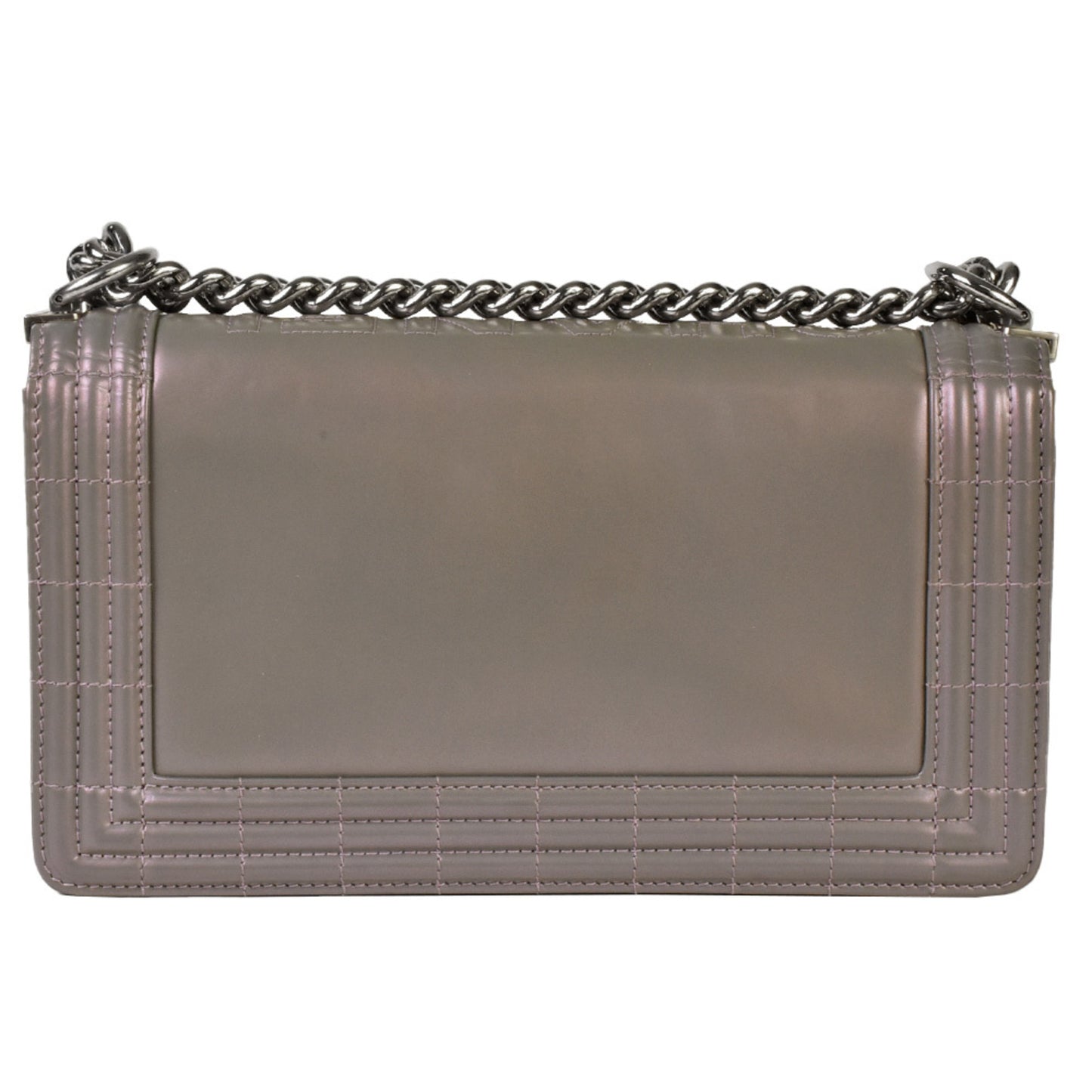 Chanel Boy Chanel Coco Mark Chain Shoulder Bag No. 16 (Manufactured In 2012) Metallic Gray Leather