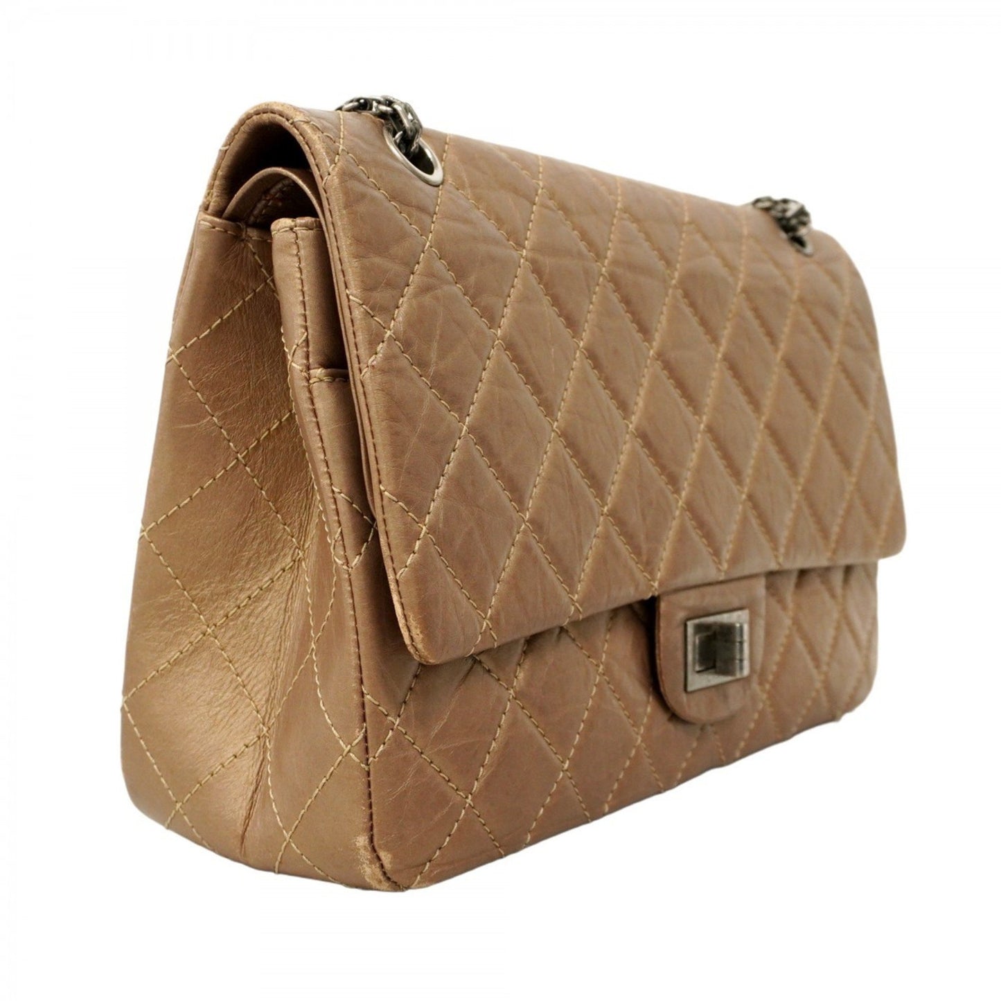 Chanel Shoulder Bag 2.55 Matelasse Double Flap Chain Lambskin Brown Gold