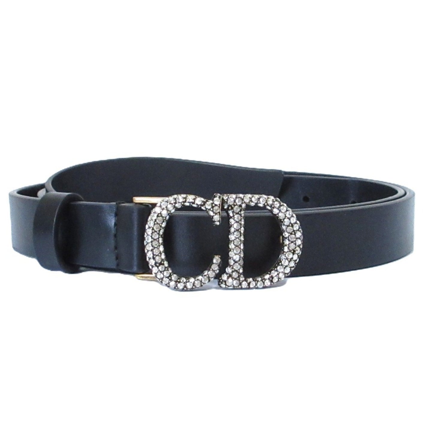 Christian Dior Rhinestone Cd Buckle Leather Narrow Belt