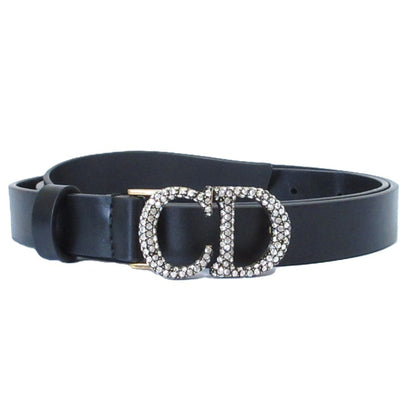 Christian Dior Rhinestone Cd Buckle Leather Narrow Belt