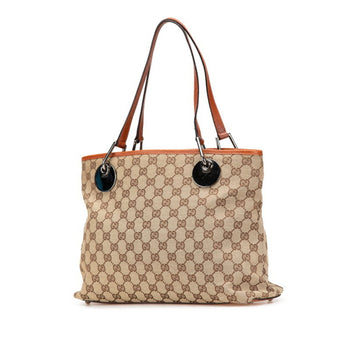 Gucci Gg Canvas Shoulder Bag Tote 120837 Beige Brown Leather