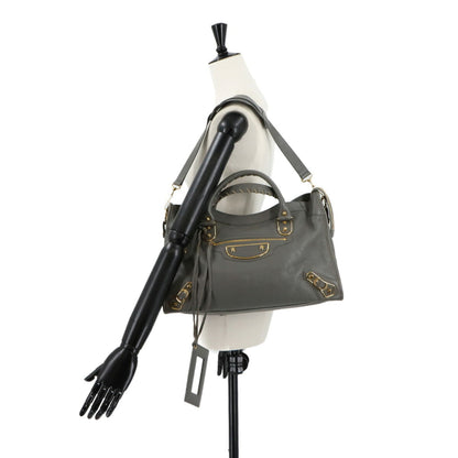 Balenciaga Classic Metallic Edge City 2-Way Hand/Shoulder Bag In Grey Leather