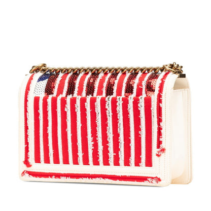 Chanel Boy Chanel Coco Mark Cuba Chain Shoulder Bag In White