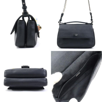 Fendi Handbag Shoulder Bag Double Micro Baguette Leather Black Multicolor Silver