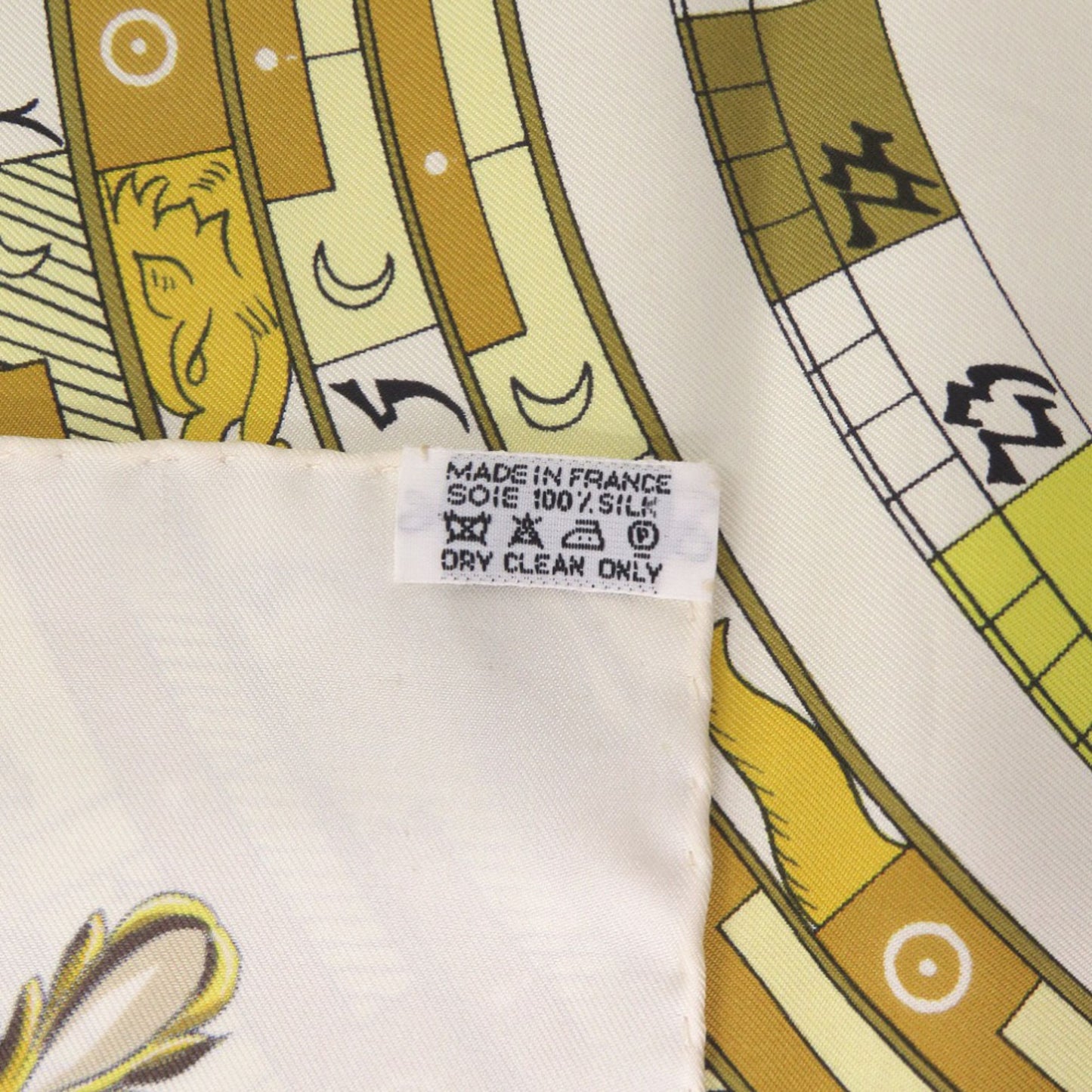 Herms Carr 90 Dies Et Hore Astrology Silk Beige Scarf Muffler 0132 Hermes