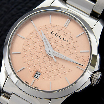 Gucci Women'S G-Timeless Battery-Operated Watch With Salmon Pink Dial And Stainless Steel Case