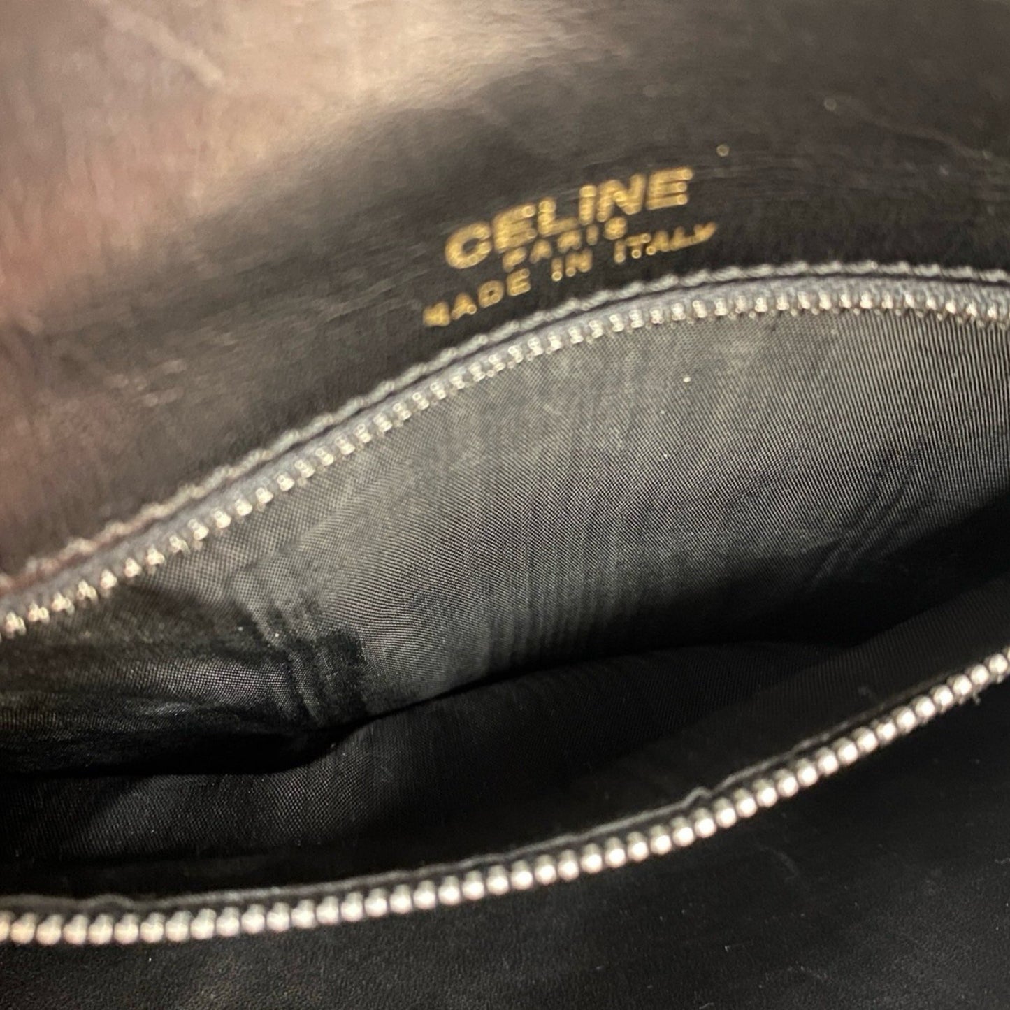 Celine Vintage Logo Horse-Drawn Carriage Hardware Calf Leather Shoulder Bag/Pochette/Sacoche Black