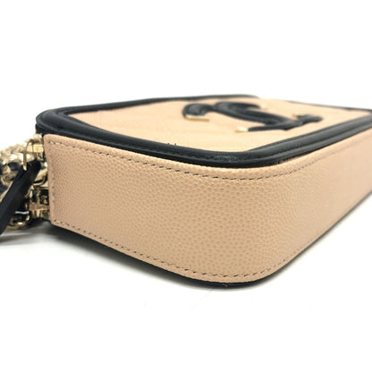Chanel A84450 Cc Filigree Bicolor Wallet Long Chain Caviar Skin