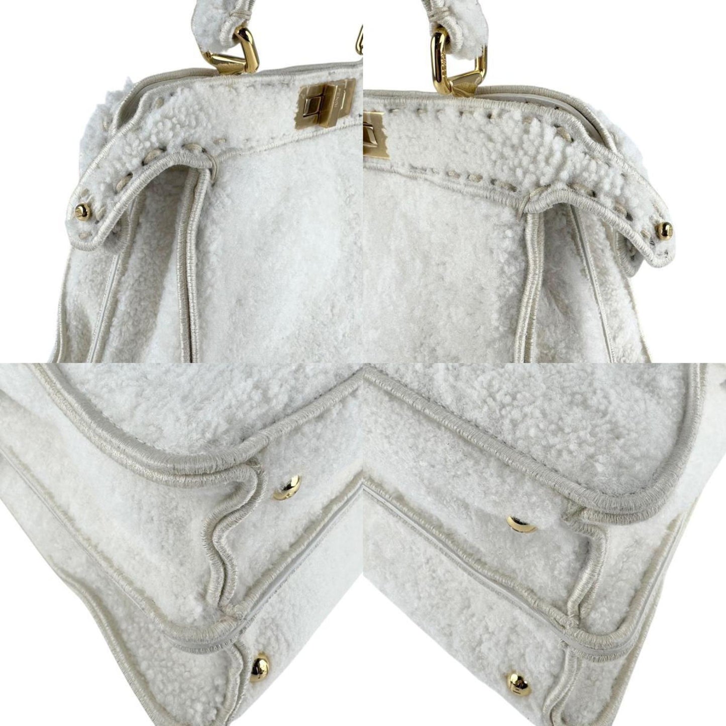 Fendi Peekaboo I See You Boa Handbag Shoulder Bag In White And Gold