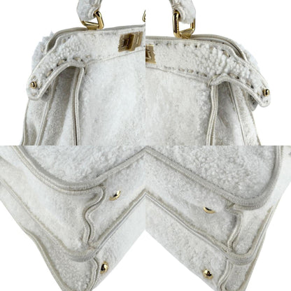 Fendi Peekaboo I See You Boa Handbag Shoulder Bag In White And Gold
