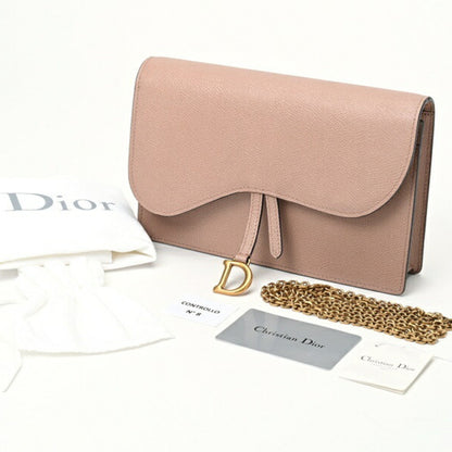 Christian Dior Dior Saddle Chain Pouch Wallet Shoulder Bag S5620Cwvg Leather Pink Beige S-157229