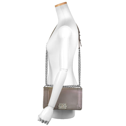 Chanel Boy Chanel Coco Mark Chain Shoulder Bag No. 16 (Manufactured In 2012) Metallic Gray Leather