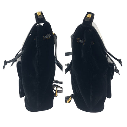 Loewe Vintage Velazquez Logo Black Gold Hardware Patent Leather Suede Backpack
