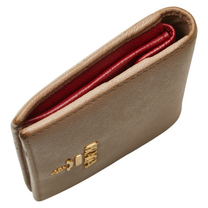 Prada Logo Bifold Wallet In Beige Leather