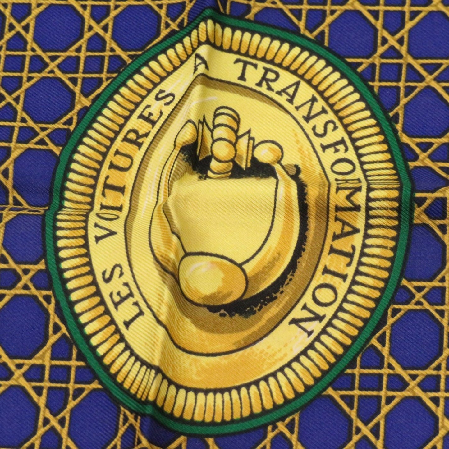 Herms Carr 90 "Les Voitures A Transformation" Folding Covered Wagon Silk Blue Scarf Muffler 0121