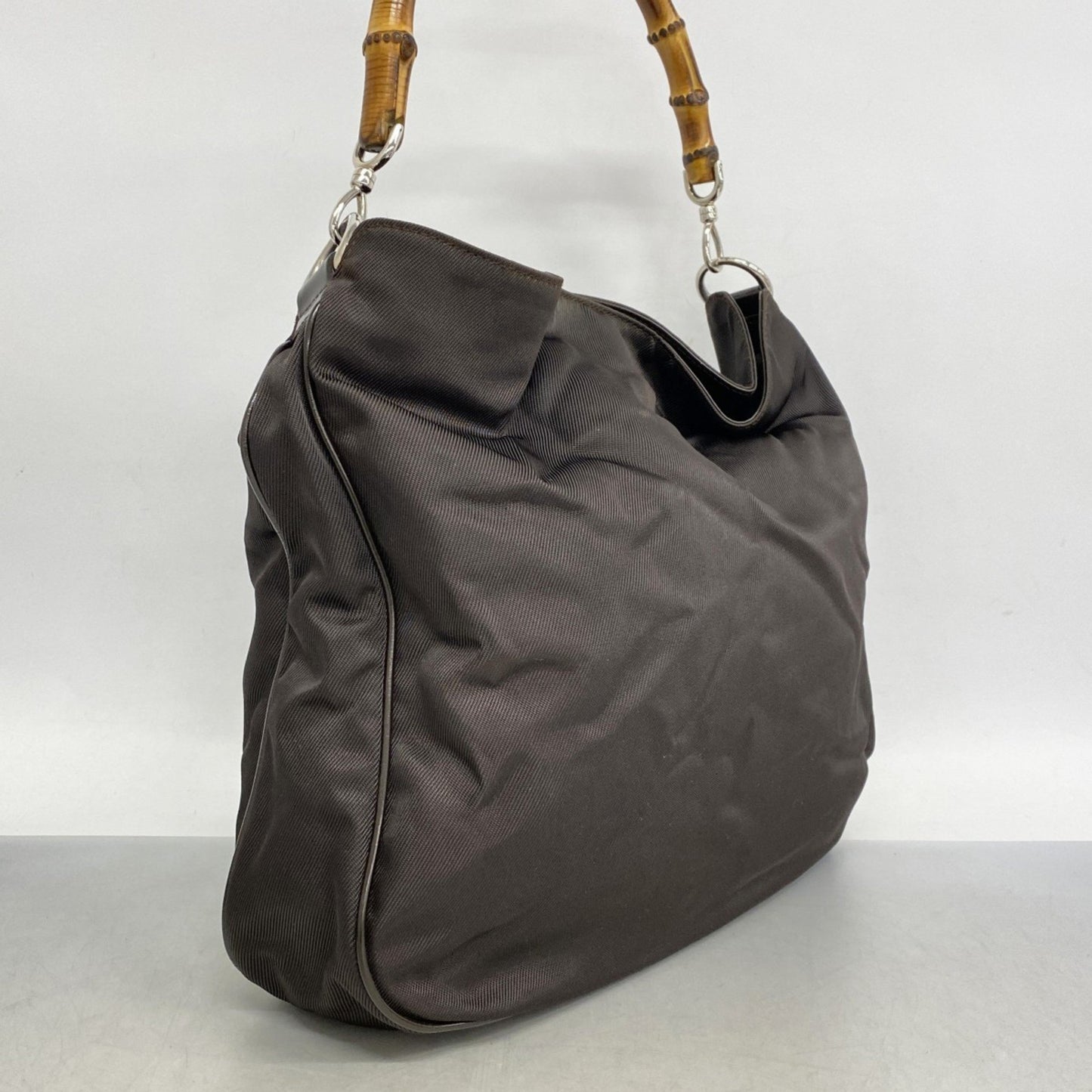 Gucci Bamboo Handbag 001 1781 1577 Nylon Dark Brown 2-Way Bag