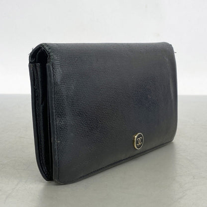 Chanel Coco Button Leather Long Wallet Black