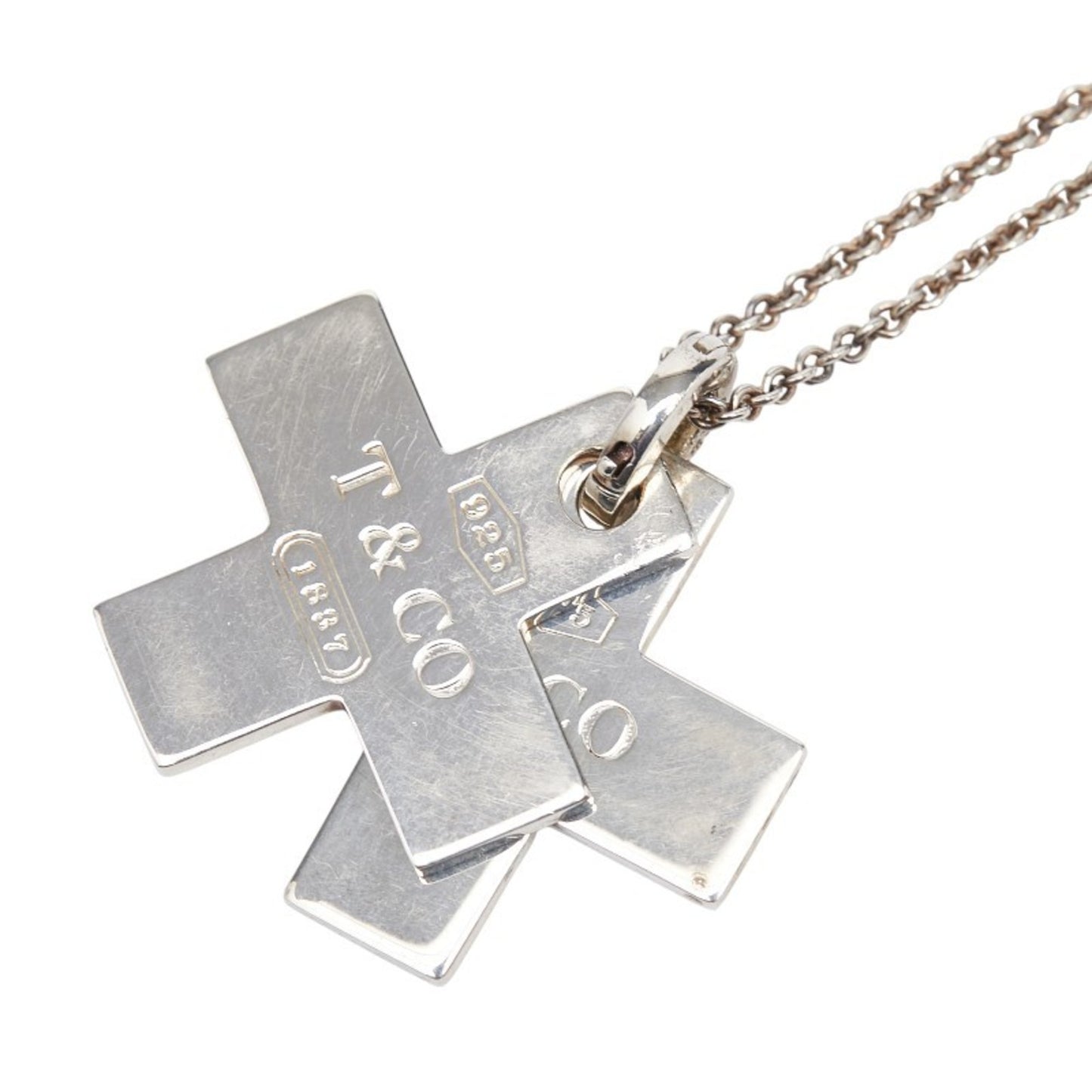 Tiffany & Co. Double Cross Pendant Necklace In 925 Sterling Silver