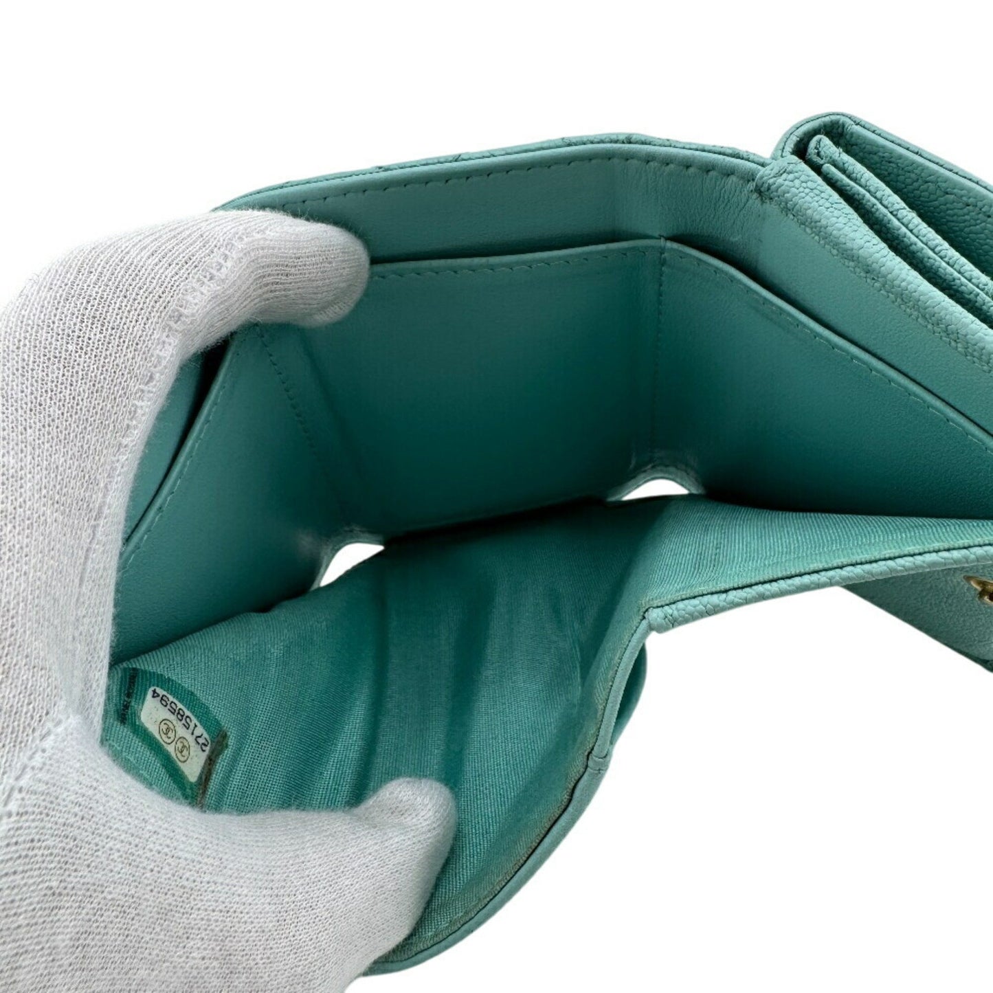 Chanel Boy Chanel Mint Tri-Fold Wallet Blue