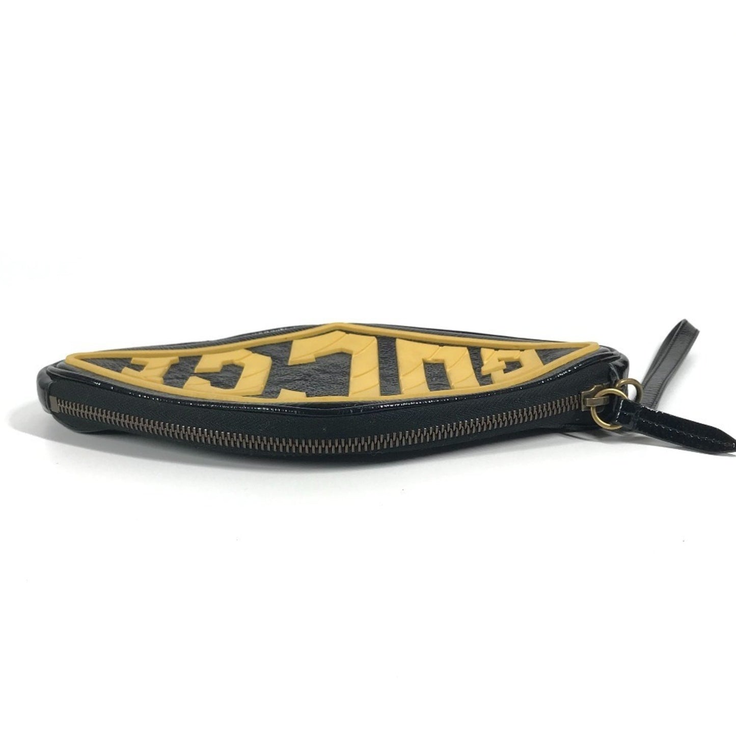 Gucci 524316 Game List Logo Strap Pouch Clutch Bag In Patent Leather/Rubber