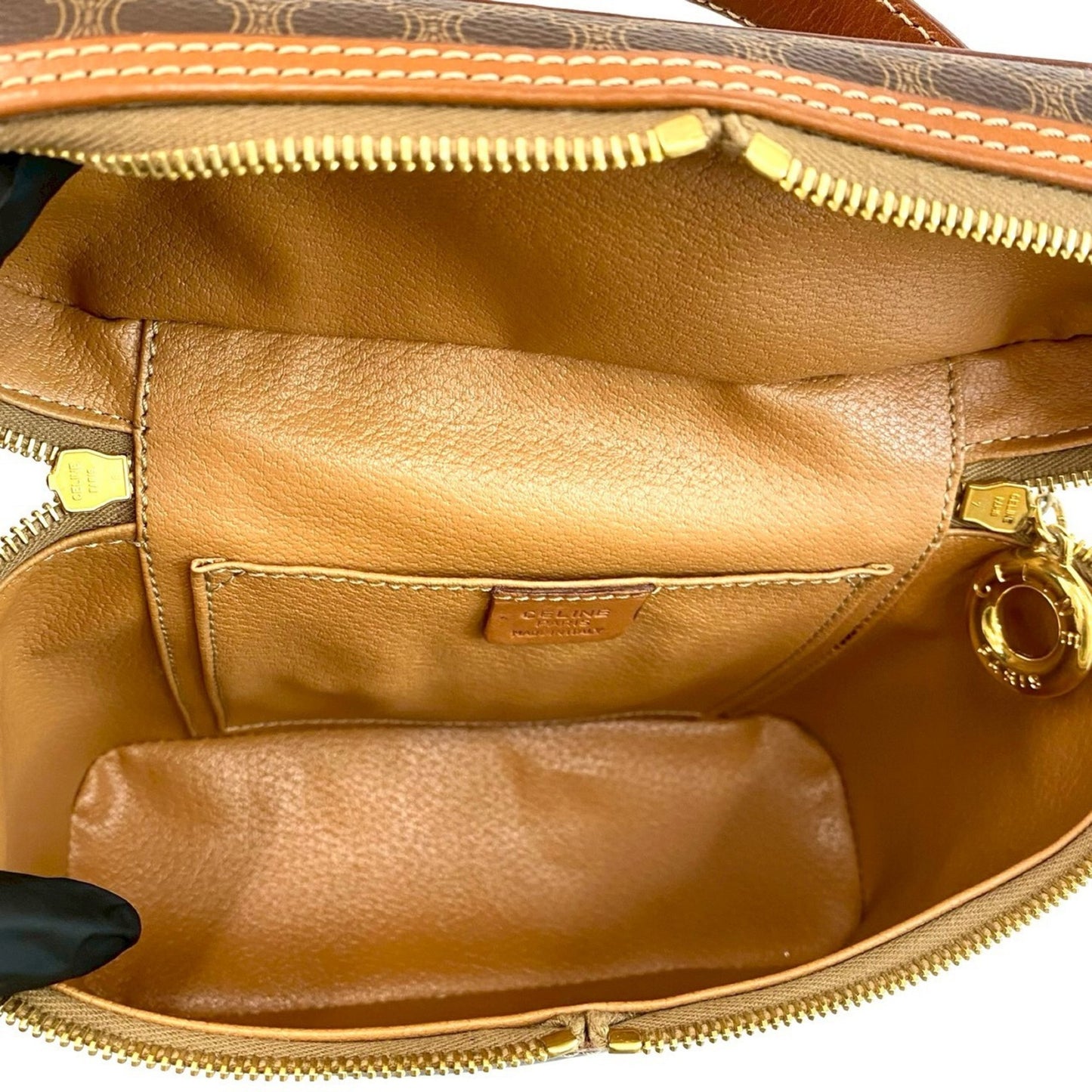 Celine Macadam Blason Triomphe Pattern Circle Logo Leather 2-Way Handbag/Shoulder Bag Brown 56170