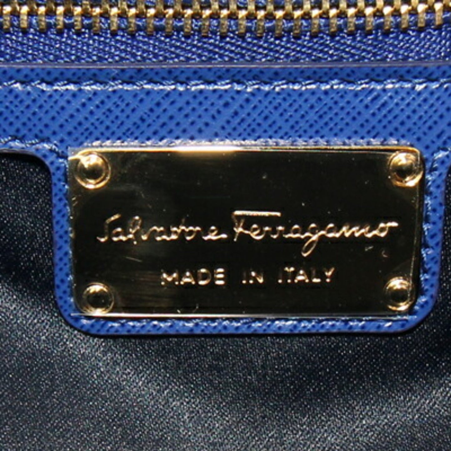 Salvatore Ferragamo Vara Tote Bag 21F561 Royal Blue Leather Chain Shoulder With Ribbon