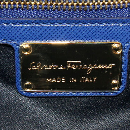 Salvatore Ferragamo Vara Tote Bag 21F561 Royal Blue Leather Chain Shoulder With Ribbon