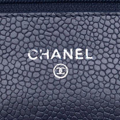 Chanel Coco Mark Matelasse Long Wallet Chain Bag Navy Caviar Skin