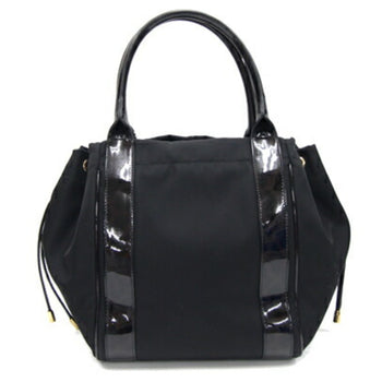 Salvatore Ferragamo Handbag Vara 21D 394 Black Dark Brown Nylon Patent Leather Ribbon Leopard