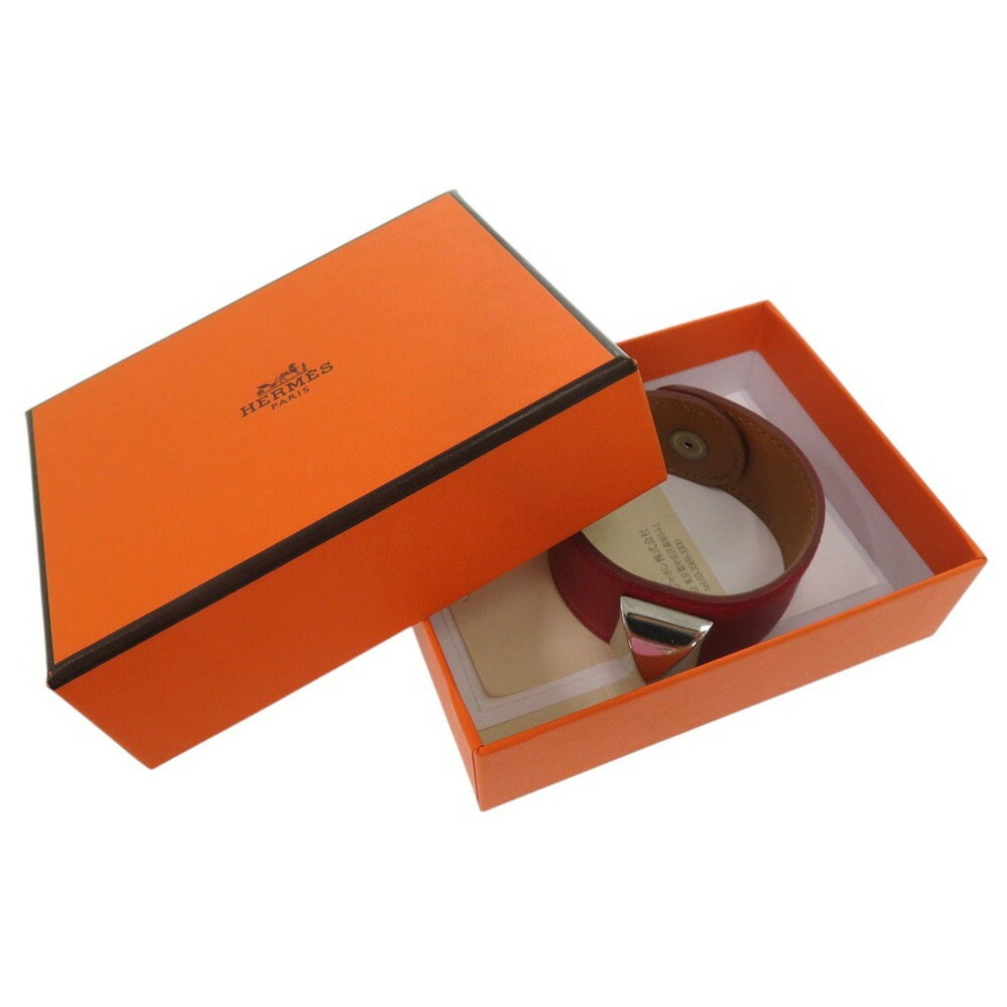 Hermes Medor Bangle Leather Metal Red D Stamp 0564Hermes