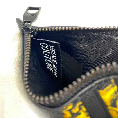 Versace Coin Case Ec-23104 Black Yellow Jeans Couture 72Ya5Pb3 Card Holder Saffiano Leather Versace