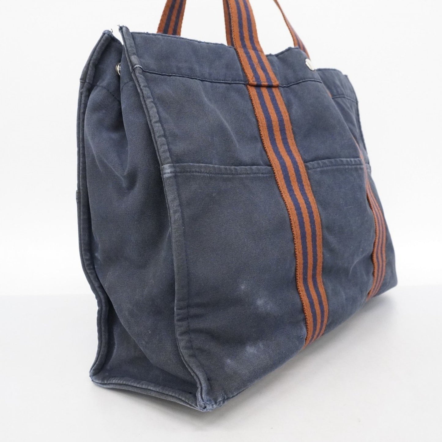 Hermes Herms Foule Tote Canvas Navy Bag