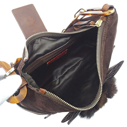 Valentino Garavani Women'S Suede And Fur Shoulder Bag With Brown Plastic Chain