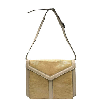 Vintage Yves Saint Laurent Shoulder Bag In Beige And Grey Leather With Gold Hardware