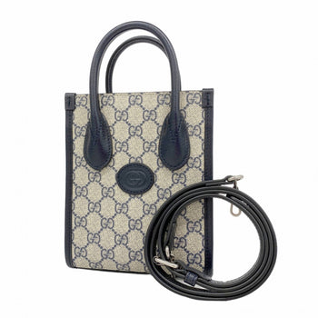 Gucci Gg Supreme Handbag 671623 Navy 2-Way Bag