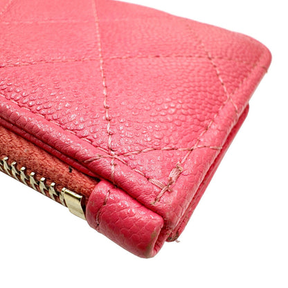 Chanel Chanel Matelasse Coin Case Wallet Card Business Holder Caviar Skin Ap2570 Pink Random Number