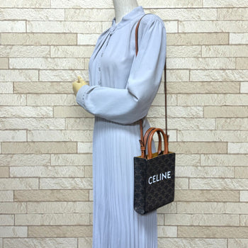Celine Mini Vertical Cabas Triomphe Shoulder Bag Coated Canvas 194372 Brown