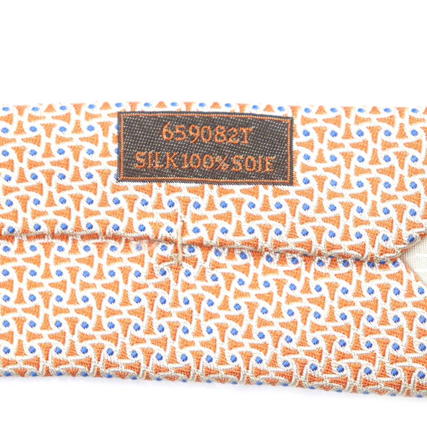 Hermes 659082T 100% Silk All-Over Print Tie In Orange And Blue