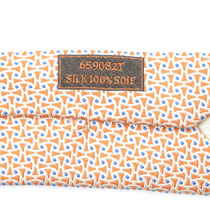 Hermes 659082T 100% Silk All-Over Print Tie In Orange And Blue