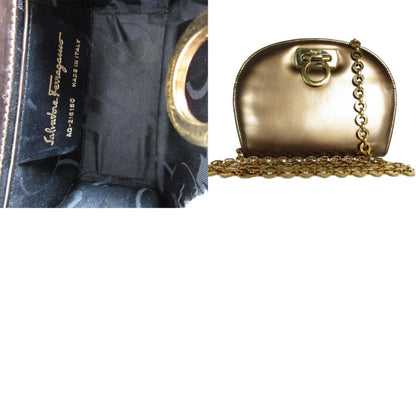 Salvatore Ferragamo Shoulder Bag Gancini Leather Bronze Gold
