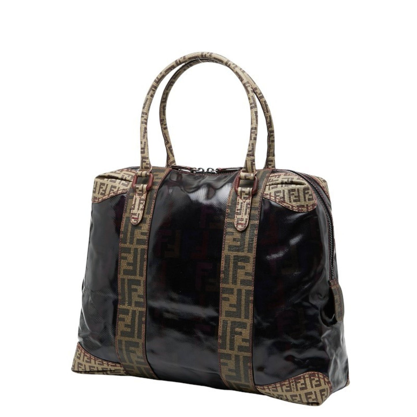 Fendi Zucca Tote Bag Handbag 8Bl096 Brown Enamel